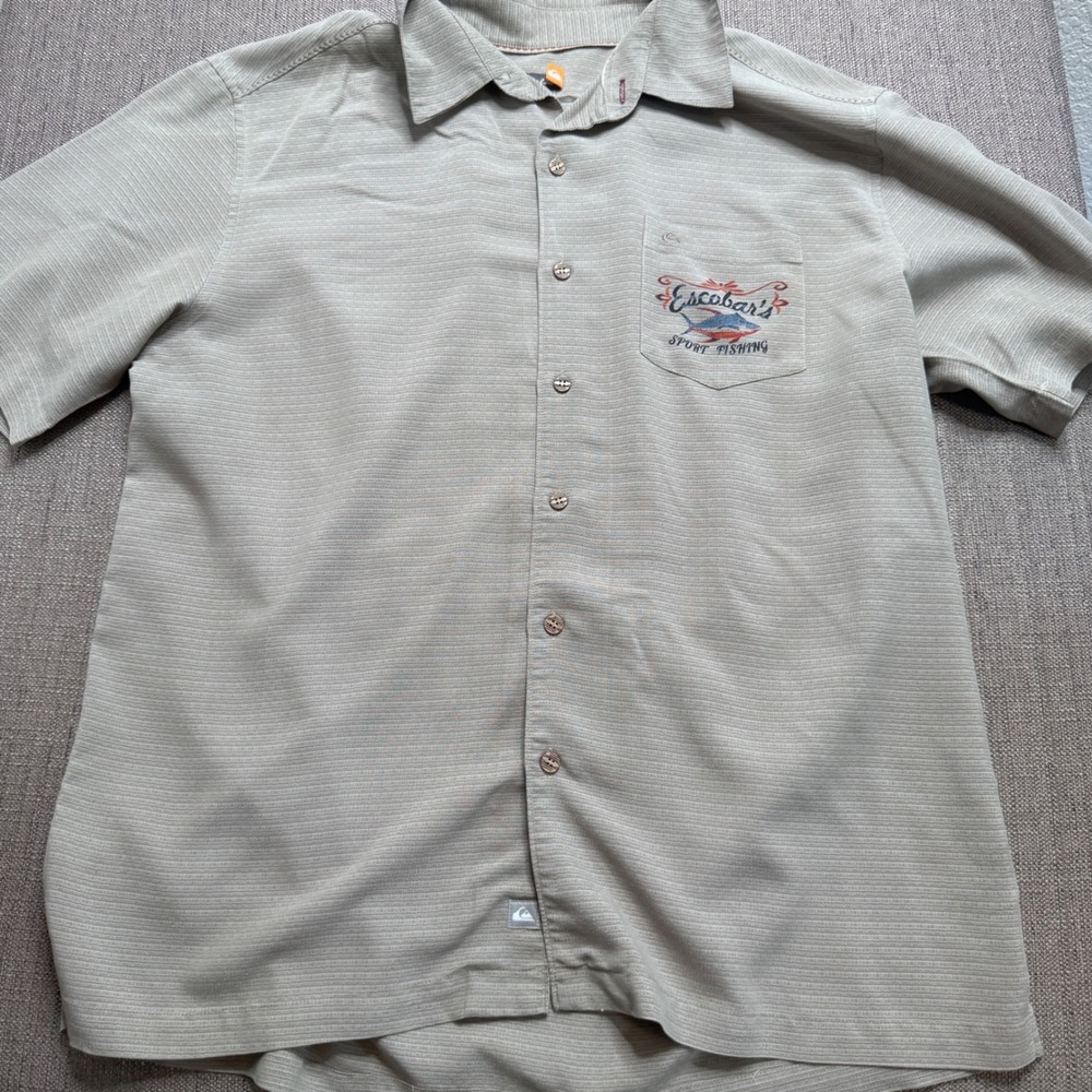 Quiksilver Mens Escobar's Sport Fishing Panga Fleet Graphic Shirt Tan XL